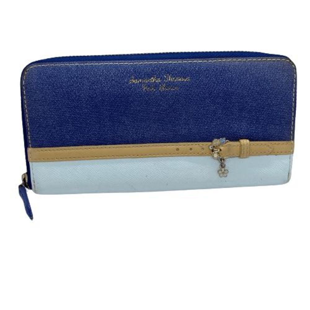 Authentic Samantha Thavasa Blue & White Leather Zip Around Wallet
